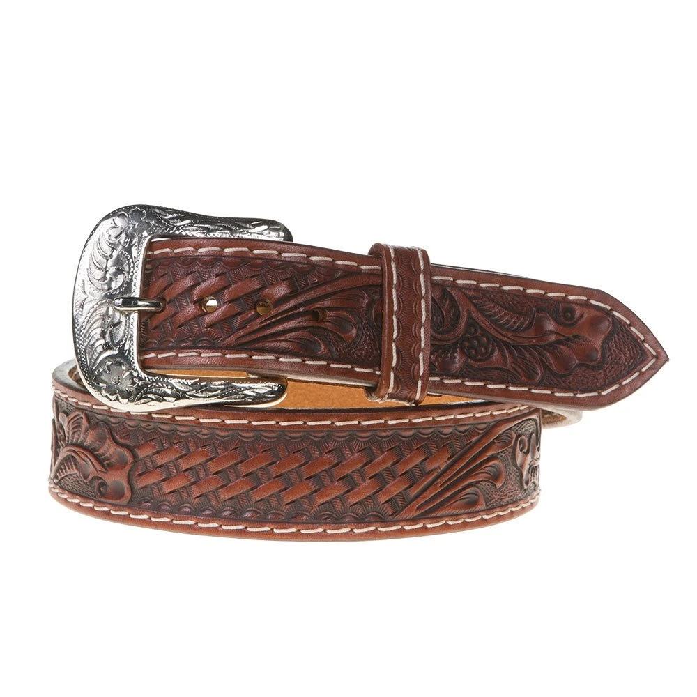 Western Fashion Men`s Chestnut Basket Floral Twisted X Belt 1 Western Fashion Men`s Chestnut Basket Floral Twisted X Belt