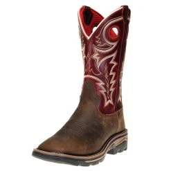 R. WATSON BOOTS R Watson Boots Mens' Adobe Brown Buffalo 12in. Cherry Red Square Soft Toe Work Boots