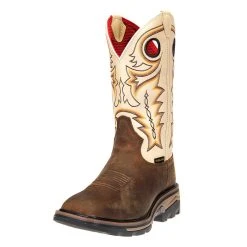 R. WATSON BOOTS R Watson Boots Men's Chestnut Distressed Buffalo 12in. Ivory Bone Top Square Steel Toe Work Boots