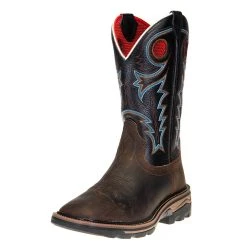 R. WATSON BOOTS R Watson Boots Men's Coffee Distressed Buffalo 12in. Midnight Black Goat Square Soft Toe Work Boots