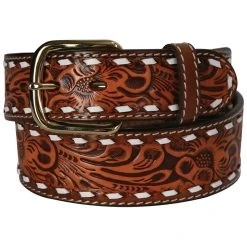 Mf Western Products Men's 3D 1-1/2in. Natural Floral Buckstitch Belt