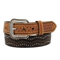 Mf Western Products Mens Tooled/Stud Brown Belt