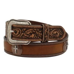 Mf Western Products Men's Floral Belt With Cross Concho