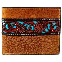 Gem Dandy Accessories Men's Tan Passcase Wallet W/Turquoise Inlay