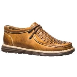 Stetson Men`s Burnished Tan Leather Basketweave Lace Up Casual Shoe