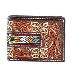 Western Fashion Men's Bifold Wallet With Beaded Inlay