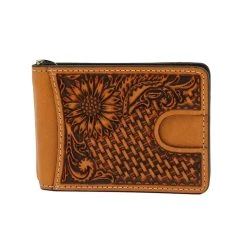 Mf Western Products Nocona Basketweave And Sunflower Tooling Money Clip Wallet