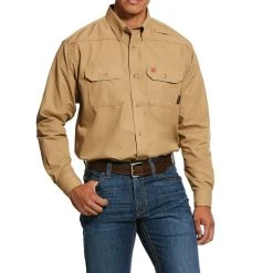 Ariat Men's Fire Resistant Long Sleeve Khaki Work Shirt