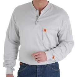 Wrangler Men's Grey Henley Flame Resistant Work Shirt