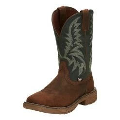 Justin Boots Men's Pecan Brown Water Buffalo 11 Forest Green Top Work Boot