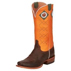 Justin Boots Mens Billet Brown 13in Sunrise Orange Cowhide Top Boot