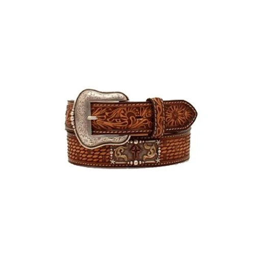 Mf Western Products Men's 3D Tooled Belt With Rectangular Conchos