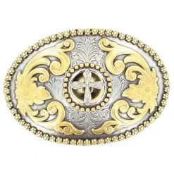 Mf Western Products M&F Silver And Gold Cross Large Oval Buckle