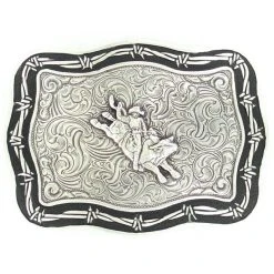 Mf Western Products M&F Silver And Black Bull Rider Buckle