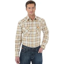 Wrangler Mens FR Flame Khaki L/S Work Shirt
