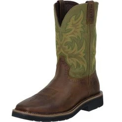 Justin Boot Company Men's Rowdy Brown 1in Hunter Green Top Work Boots