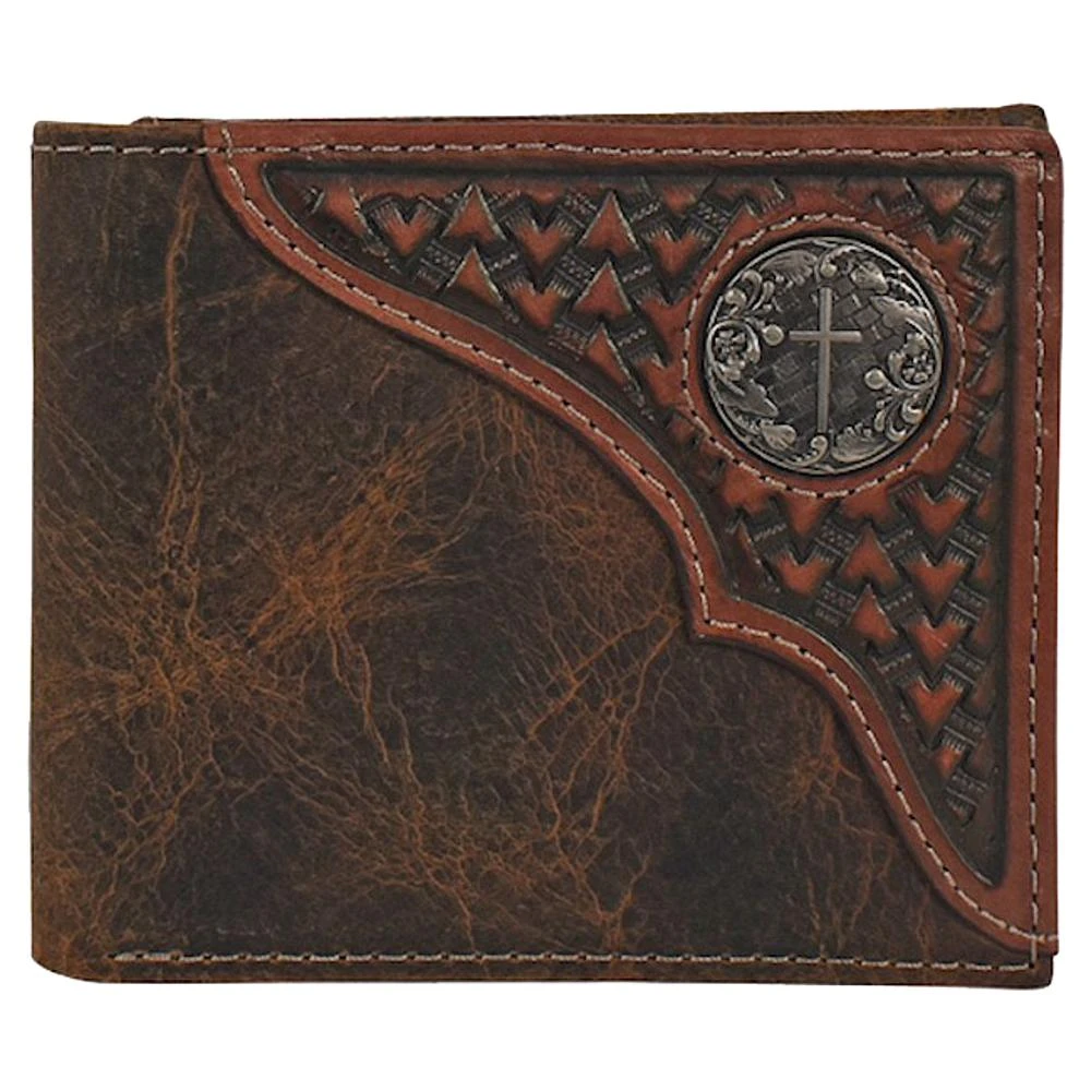 Mens Justin Bifold Wallet Tooled Yoke W/concho 1 Mens Justin Bifold Wallet Tooled Yoke W/concho