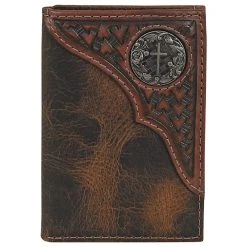 Justin Mens Trifold Wallet Tooled Yoke W/Concho