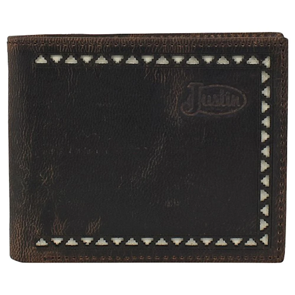 Justin Mens Slim Bi-Fold Wallet W/Lazer Cut And Cream Inlay 1 Justin Mens Slim Bi-Fold Wallet W/Lazer Cut And Cream Inlay