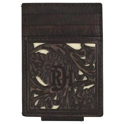 Mens Red Dirt Hat Card Case W/Magnet Clip Dk Brown W/Ivory Underlay