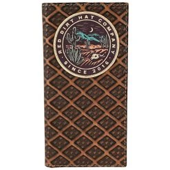 Mens Red Dirt Hat Co Rodeo Wallet Desert Scene Logo Patch