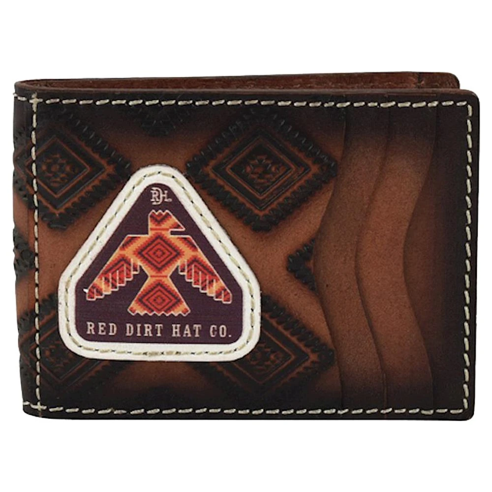 Mens Red Dirt Hat Bifold Card Case W/Magnet Clip Thunderbird Logo Patch 1 Mens Red Dirt Hat Bifold Card Case W/Magnet Clip Thunderbird Logo Patch