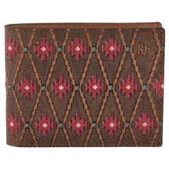 Mens Red Dirt Hat Co Bifold Wallet Red Southwest Pattern