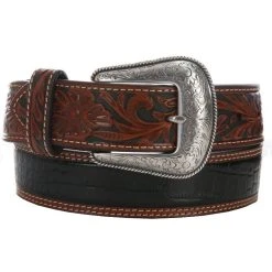 Mf Western Products Men's Gator Tooled Brown And Black Belt