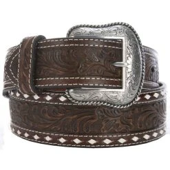 Mf Western Products M&F 1 3/4in. Brown Floral Buckstitch Belt