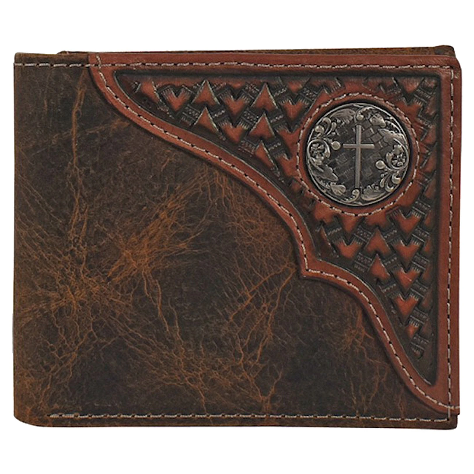 Mens Justin Bifold Wallet Tooled Yoke W/concho 2 Mens Justin Bifold Wallet Tooled Yoke W/concho - Image 2