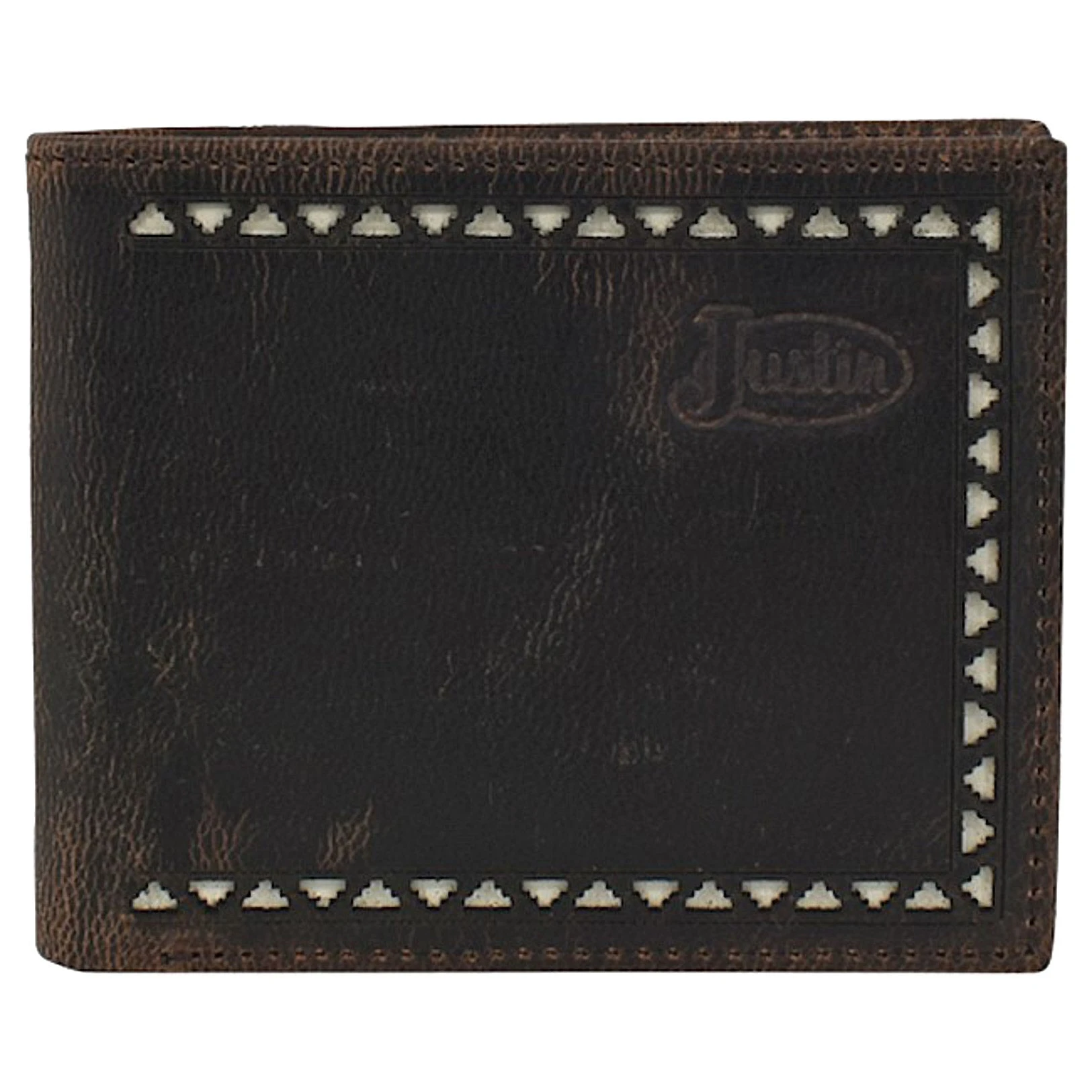 Justin Mens Slim Bi-Fold Wallet W/Lazer Cut And Cream Inlay 2 Justin Mens Slim Bi-Fold Wallet W/Lazer Cut And Cream Inlay - Image 2