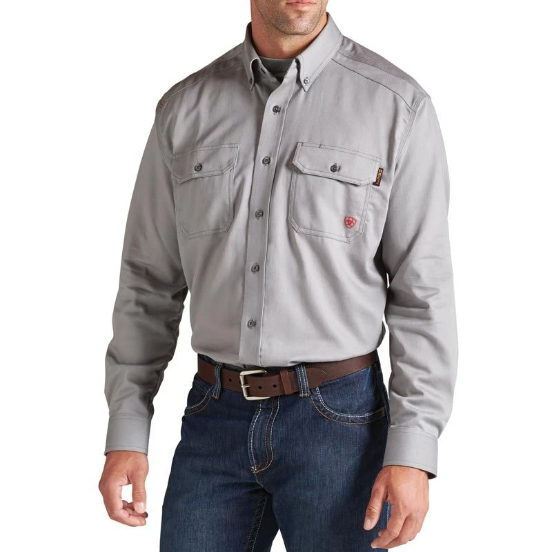 Ariat Men's Flame Resistant 'FR' Solid Grey Work Shirt 1 Ariat Men's Flame Resistant 'FR' Solid Grey Work Shirt
