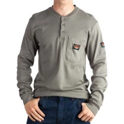 RASCO FR Men's Rasco Grey Long Sleeve Flame Resistant FR Henley T-Shirt