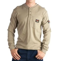 Rasco Fr Men's Khaki Flame Resistant FR Henley Shirt
