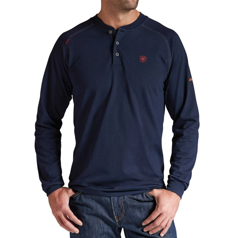 Men's Ariat Flame Resistant Navy Henley Long Sleeve Shirt 1 Men's Ariat Flame Resistant Navy Henley Long Sleeve Shirt