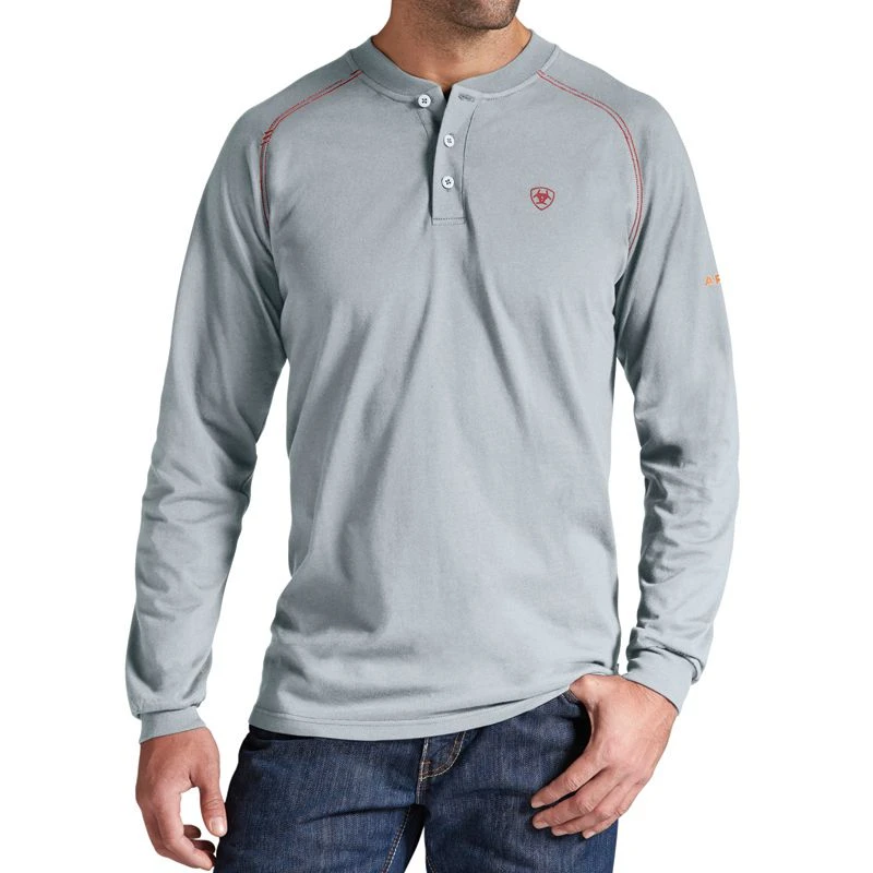 Men's Ariat Flame Resistant Grey Henley Long Sleeve Shirt 1 Men's Ariat Flame Resistant Grey Henley Long Sleeve Shirt