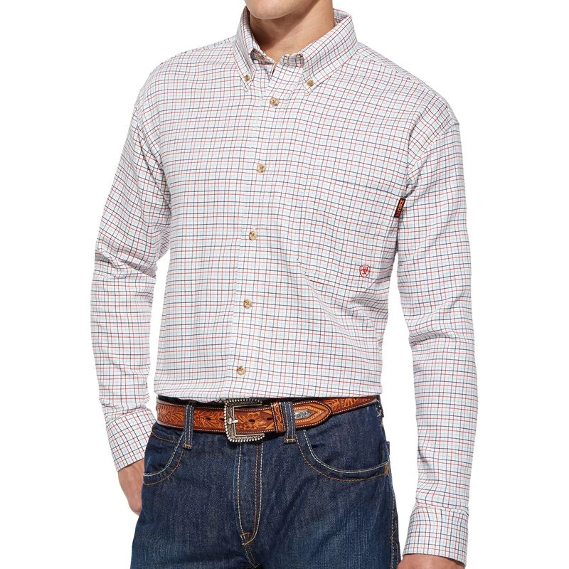 Ariat Men's White And Red Plaid Flame Resistant Work Shirt 1 Ariat Men's White And Red Plaid Flame Resistant Work Shirt