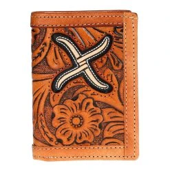 Western Fashion Men's Floral Trifold Wallet With Tan