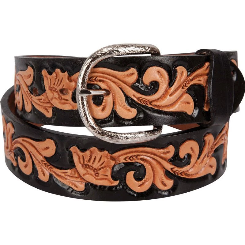 Double J Saddlery Double J Hand-Tooled Floral Black Dyed Belt 1 Double J Saddlery Double J Hand-Tooled Floral Black Dyed Belt
