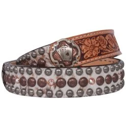 Double J Saddlery Men's Double J Roan Cowhide Studed Belt