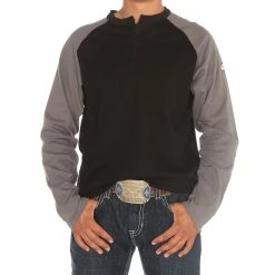 Rasco Fr Men's Grey/Black Henley Flame Resistant T-Shirt