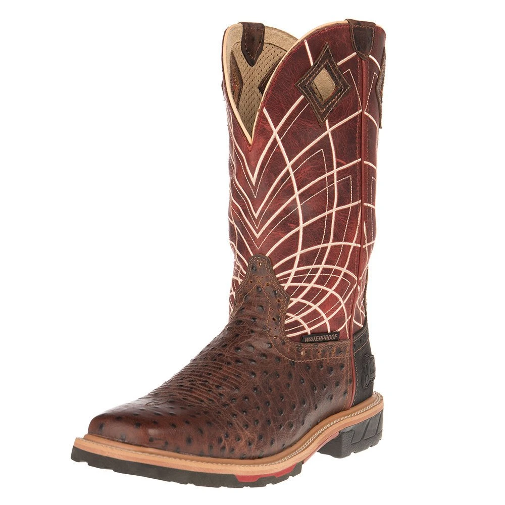 JUSTIN BOOT COMPANY Mens Hybred Rust Ostrich Print 12in. Top Work Boot 1 JUSTIN BOOT COMPANY Mens Hybred Rust Ostrich Print 12in. Top Work Boot