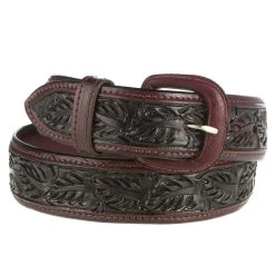 Vogt Silversmiths 1 1/2in. Saddle Brown Skived Edge Running Leaf Belt