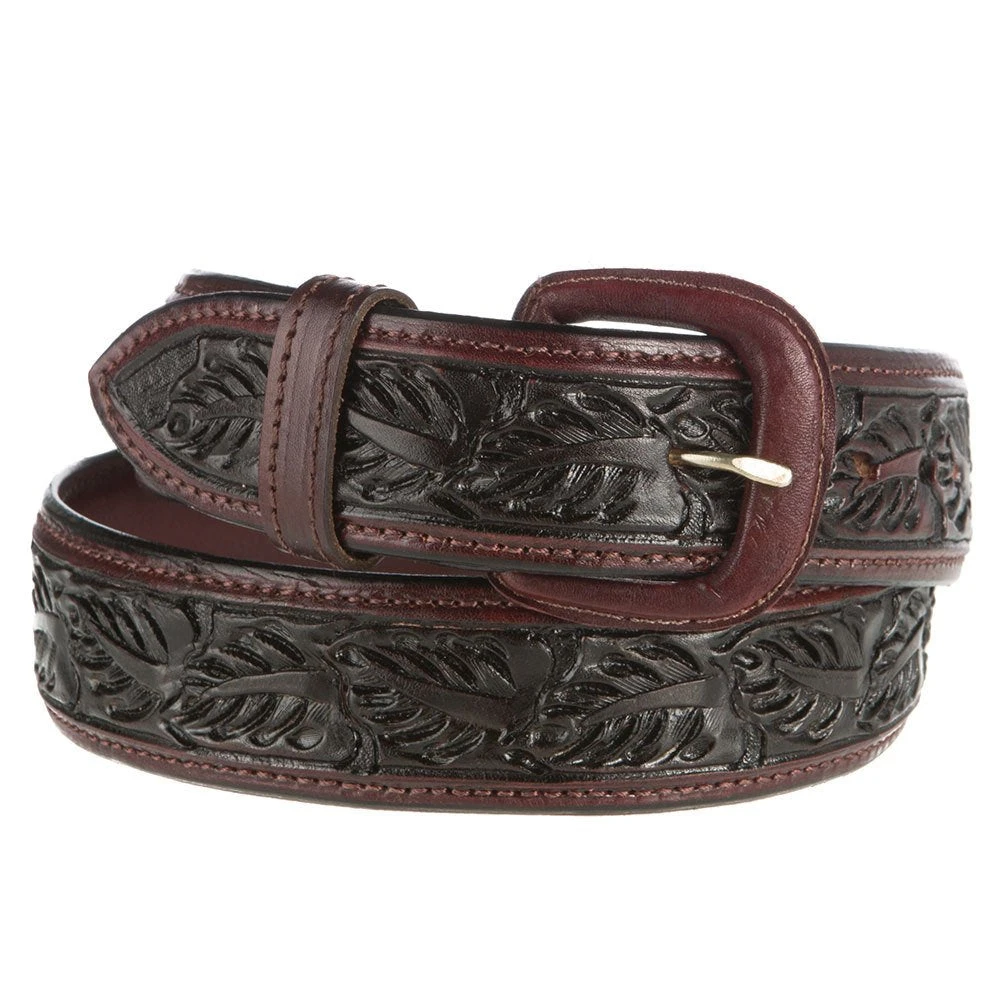 Vogt Silversmiths 1 1/2in. Saddle Brown Skived Edge Running Leaf Belt 1 Vogt Silversmiths 1 1/2in. Saddle Brown Skived Edge Running Leaf Belt