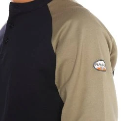 Rasco Fr Men's Khaki/Navy Henley Flame Resistant T-Shirt -jeans shop KNT465 2