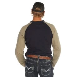 Rasco Fr Men's Khaki/Navy Henley Flame Resistant T-Shirt -jeans shop KNT465 3