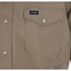 Wrangler Men's Khaki Snap Work Shirt -jeans shop MS70319 pocket