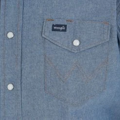 Wrangler Men's Chambray Snap Work Shirt -jeans shop MS70919 pocket