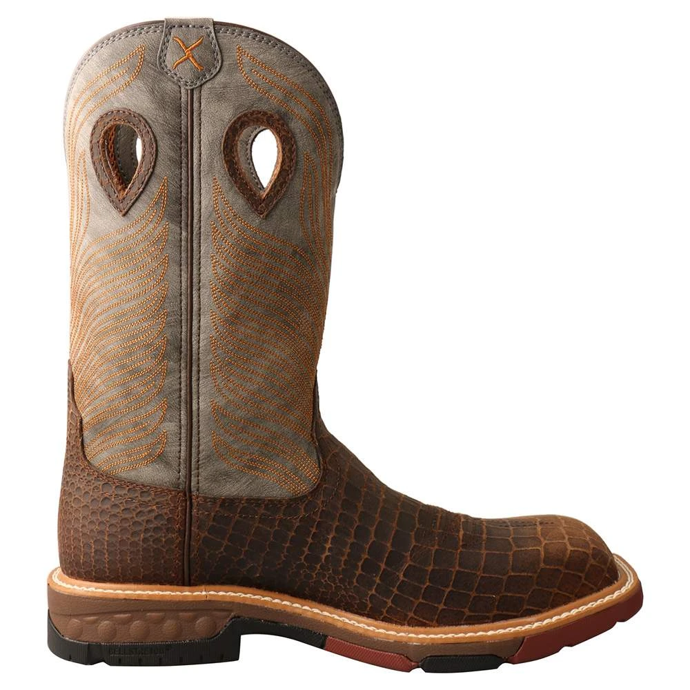 Twisted X Men`s Brown Caiman Print 12in. Grey Top Nano Toe Work Boot 5 Twisted X Men`s Brown Caiman Print 12in. Grey Top Nano Toe Work Boot - Image 5