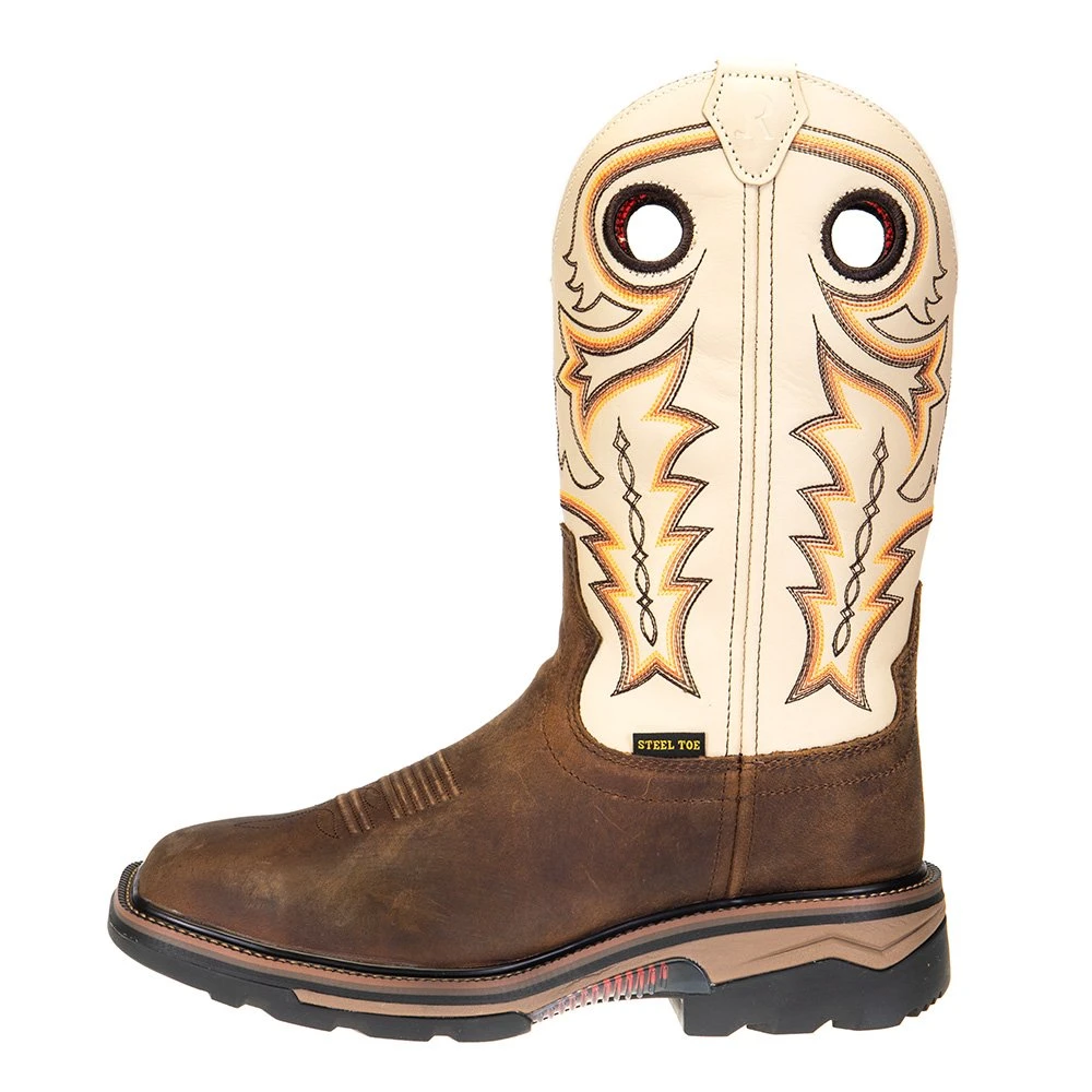 R. WATSON BOOTS R Watson Boots Men's Chestnut Distressed Buffalo 12in. Ivory Bone Top Square Steel Toe Work Boots 3 R. WATSON BOOTS R Watson Boots Men's Chestnut Distressed Buffalo 12in. Ivory Bone Top Square Steel Toe Work Boots - Image 3